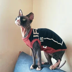 Camiseta algodón manga corta para gato Sphynx sin pelo – Rojo y Negro