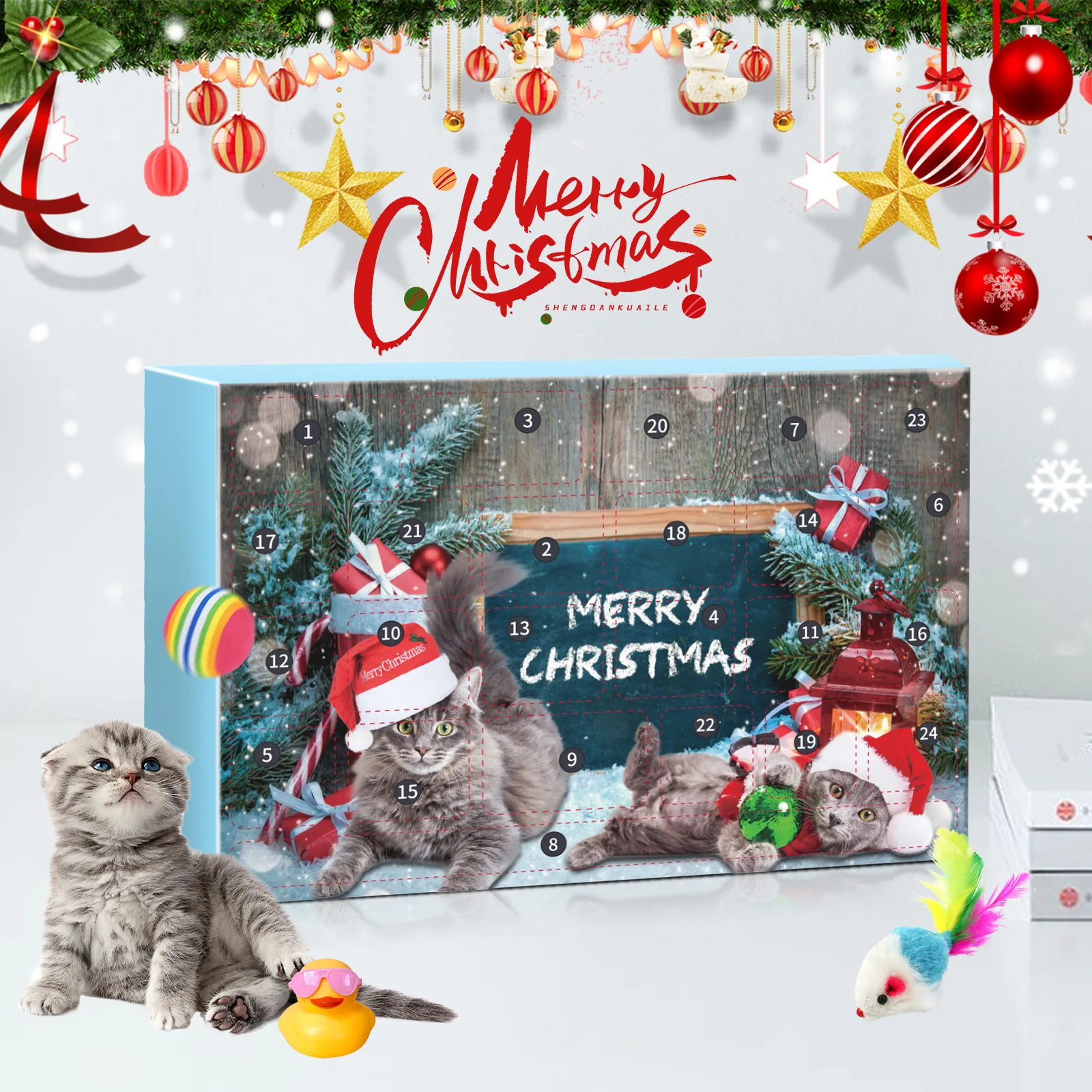 Calendario de Adviento de gato de Navidad 2025, 24 Uds., caja ciega de cuenta regresiva para vacaciones, juego de juguetes para gatos, regalos de Navidad para gatos y gatitos - imagen 2