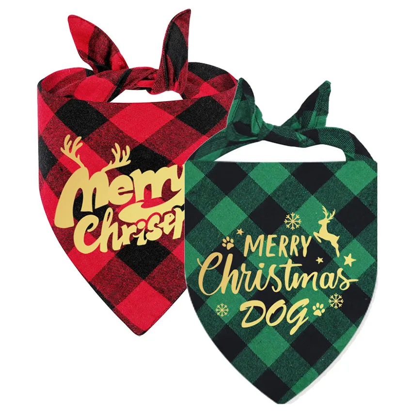 Pañuelos navideños a cuadros para perros, toalla para mascotas, fiesta de vacaciones, alce, muñeco de nieve para cachorros, suministros para mascotas, disfraz, accesorios para gatos grandes, Rojo - imagen 3
