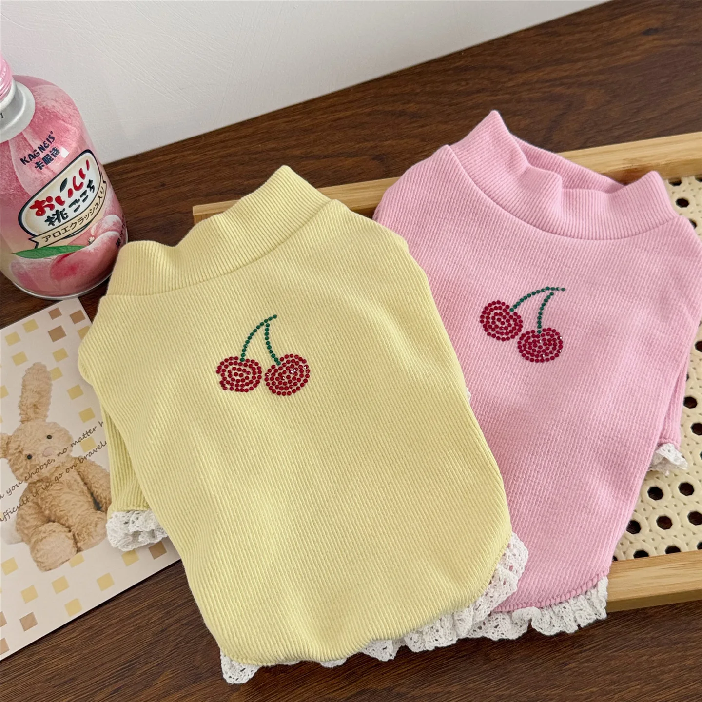 Pet Autumn/Winter Cherry High Neck Base Shirt Teddy Schnauzer Cat T-shirt Pet Hoodie Puppy Clothes Dog Clothes for Small Dogs - imagen 3