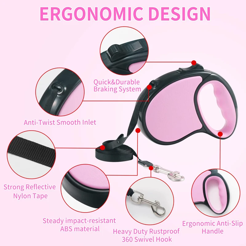 Benepaw-correa retráctil para perros y gatos pequeños y medianos, fuerte, sin enredos, Mango antideslizante, plomo para caminar con una sola mano - imagen 3