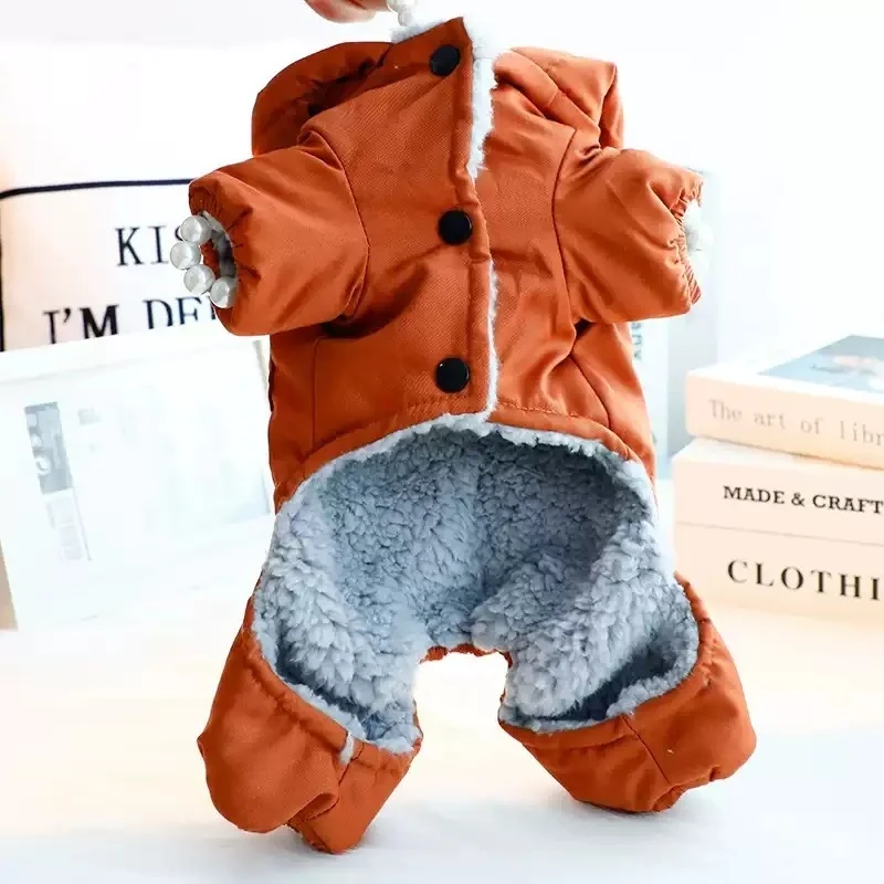Chaqueta acolchada de invierno para mascotas, ropa cálida y suave para perros, abrigo liso a la moda para cachorros, chaqueta con estampado de oso para gatos, disfraz para mascotas - imagen 5