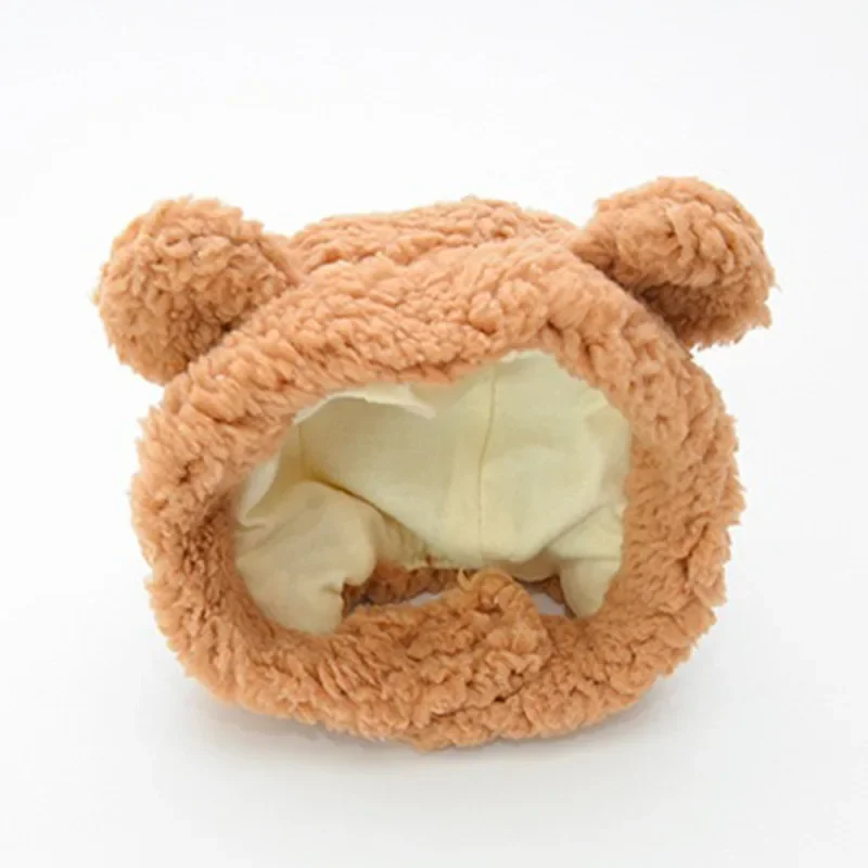 Gorro cálido y bonito para gato, gorro de oso de peluche corto y suave y cómodo para gato, cachorro, perro, disfraz de Cosplay, accesorios para mascotas, rosa, blanco y marrón - imagen 3