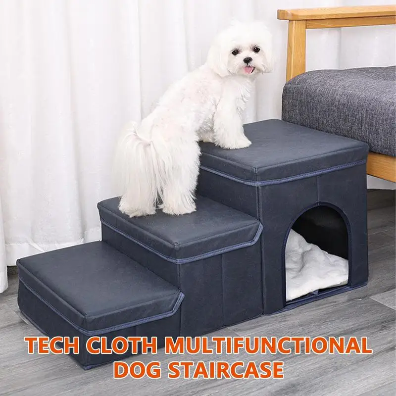 Escaleras antideslizantes para perros, escalones plegables de 3 escalones para perros, escalones portátiles para mascotas con caja de almacenamiento de juguetes para mascotas - imagen 4