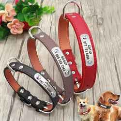 Collar acolchado de cuero PU ajustable y personalizable para perros y gatos