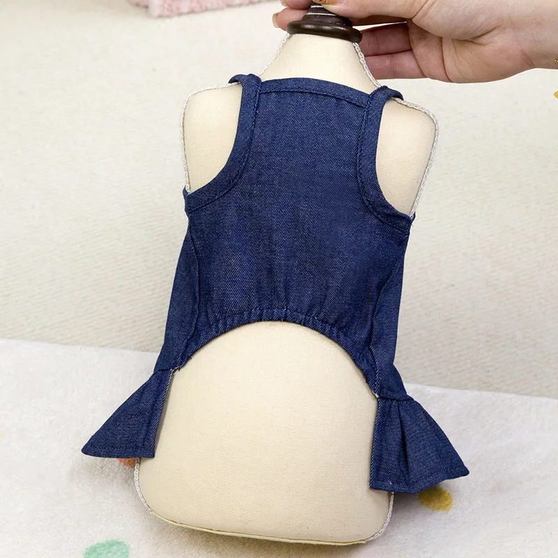 Ropa encantadora para cachorros con tirantes, vestido vaquero azul de verano para perros, falda con capucha y tirantes para niñas, ropa para perros pequeños y medianos, Chihuahua Pug - imagen 2