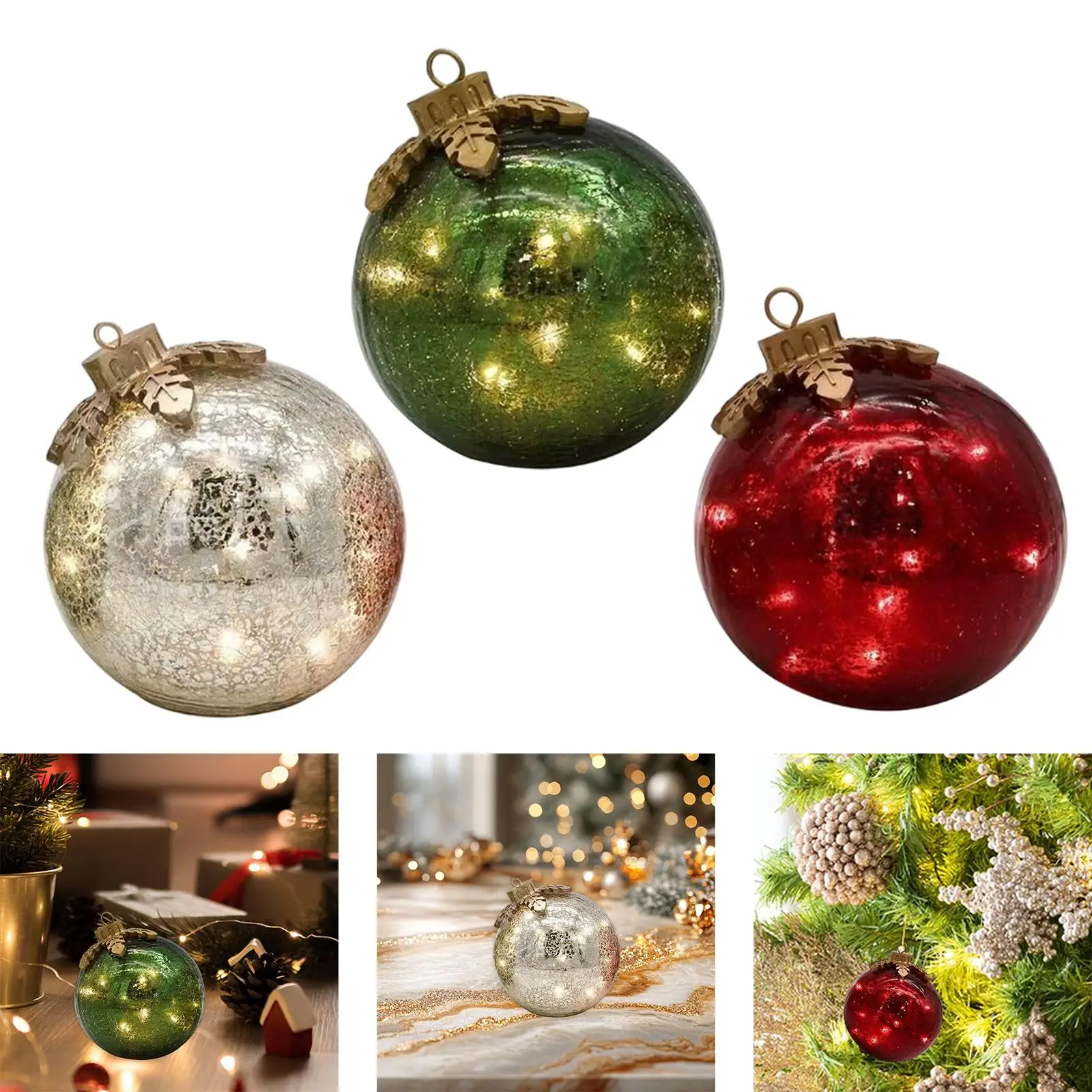 Adorno de bola de Navidad, decoración de Navidad LED iluminada de mesa, colgantes, decoración de árbol de Navidad para Año Nuevo, patio, cumpleaños