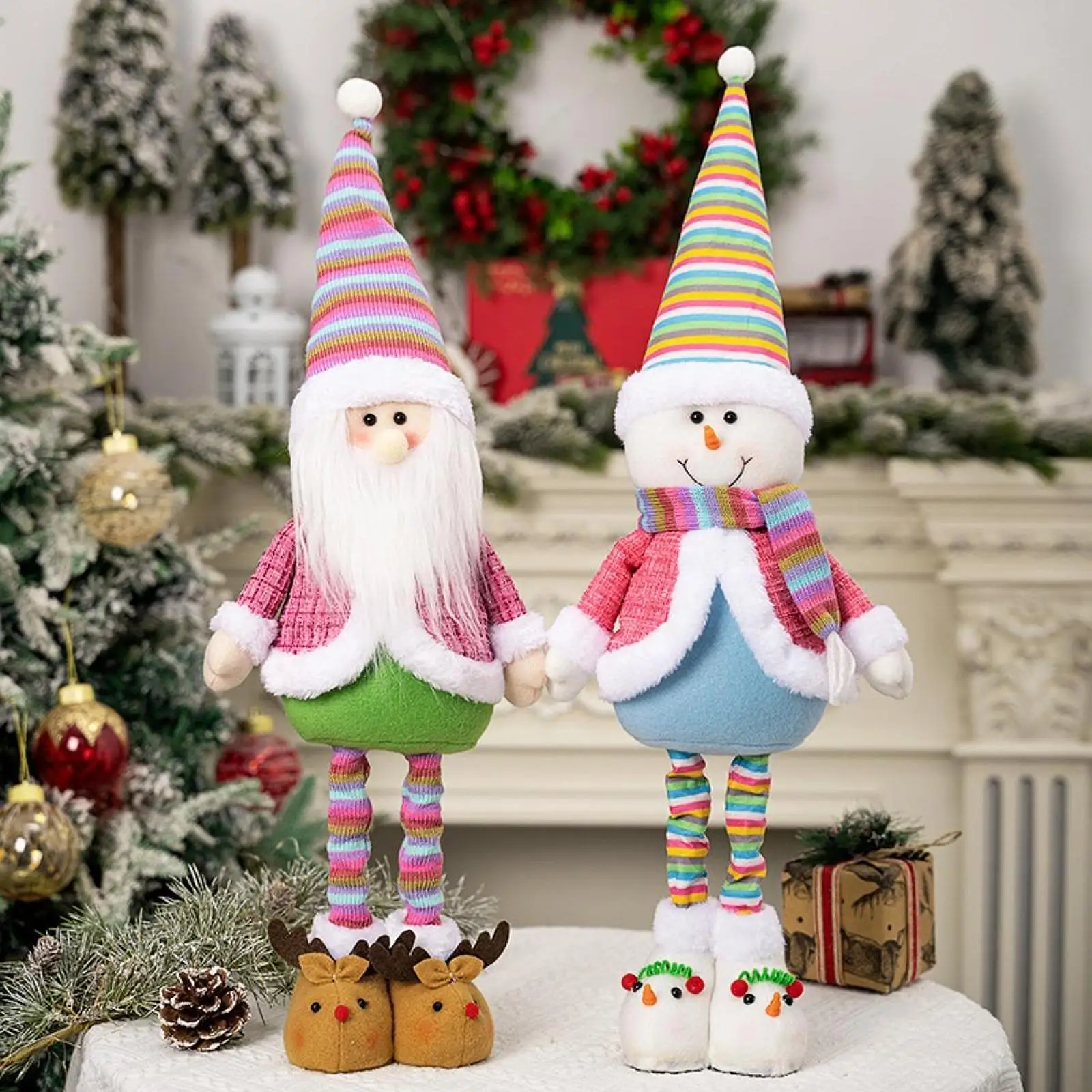 Stretchable Christmas Doll Home Decor Cute Kids Gift Christmas Figure Decoration for Festival Office Bedroom Shopping Mall Table