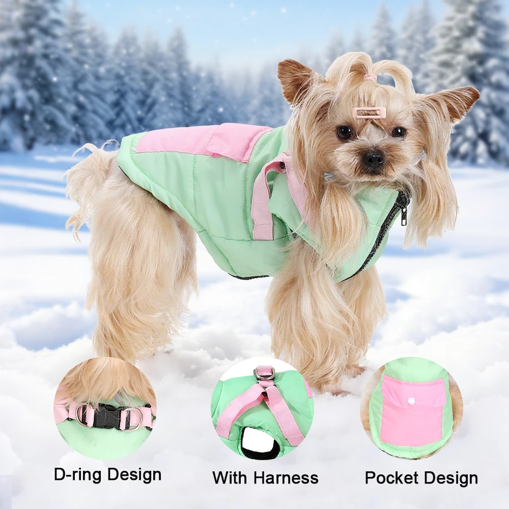 Ropa para cachorros con arnés, chaqueta cálida de invierno para perros pequeños y medianos, ropa para gatos, disfraz para mascotas Chihuahua, Bulldog Francés, Pug - imagen 3
