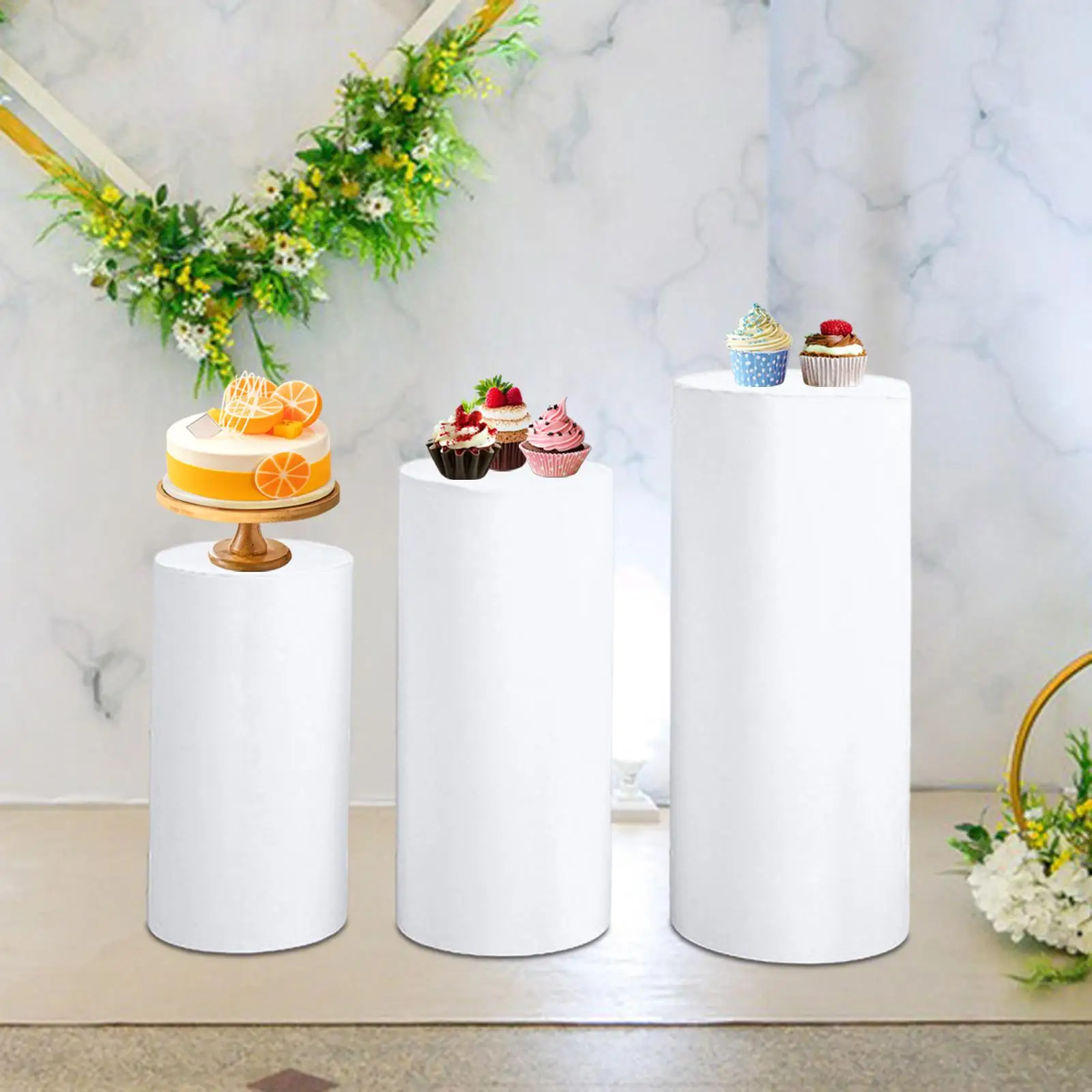3Pcs Cylinder Plinth Covers Dessert Tables Cloth Plinth Stand Pillar Covers for Wedding Thanksgiving Birthday Party Decoration