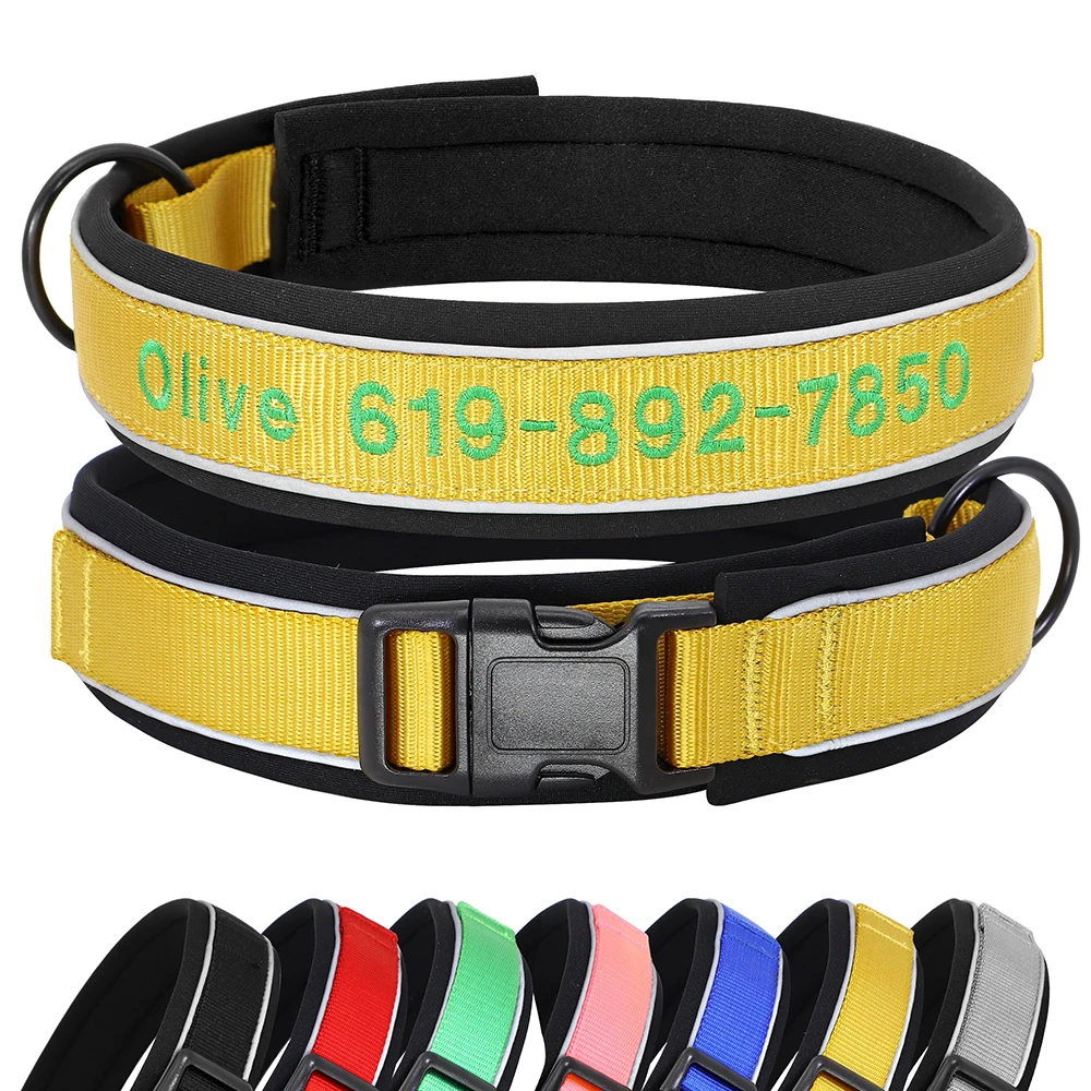 Collar reflectante bordado personalizado para perro con nombre y teléfono - imagen 3