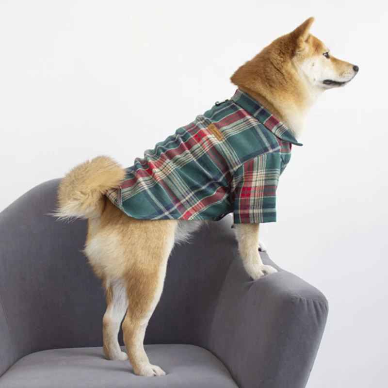 Camisa de estilo británico para perros y gatos, ropa para mascotas con anillo en D para perros pequeños, ropa para cachorros Shiba Inu Corgi, primavera y verano - imagen 5