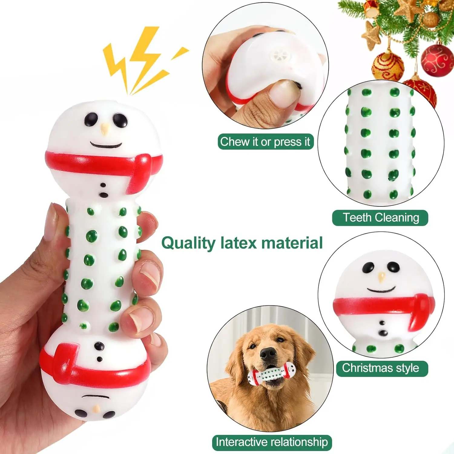 Juguetes para masticar de Navidad para perros, juguete chirriante de látex, divertidos juguetes interactivos para perros para Navidad, cachorro pequeño y mediano, muñeco de nieve para mascotas, Papá Noel - imagen 3