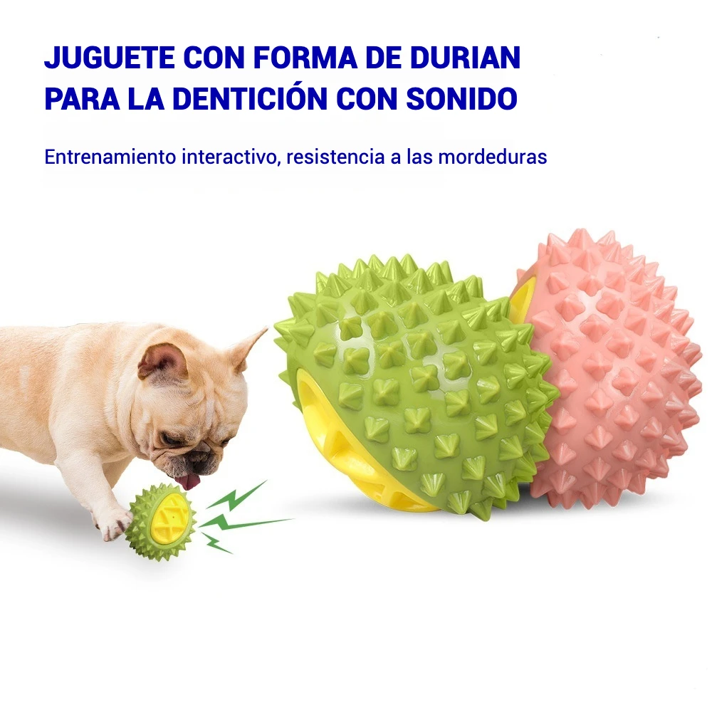 Juguete interactivo con sonido para perros, pelota de goma con forma de Durian para perros pequeños y grandes, juguete de Limpieza de dientes para perros, juguetes para masticar, accesorios para mascotas