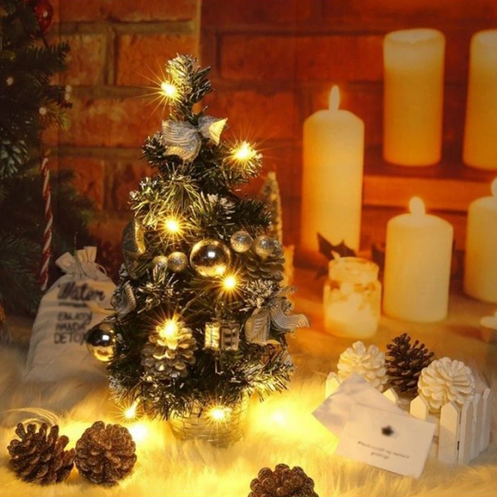 Mini árbol de Navidad Artificial, pequeño Pino brillante, escritorio para el hogar, Año Nuevo, fiesta de Navidad, decoración de mesa, Papá Noel - imagen 3