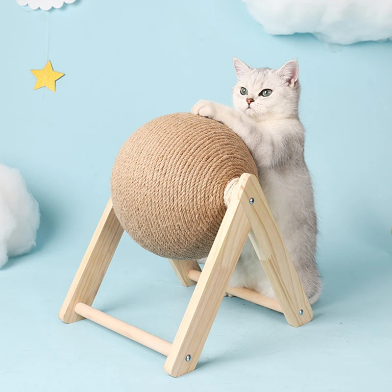 Cratchers para gatos, juguetes de bolas de Sisal y madera, triángulo estable, cosas para interiores, rascador resistente, soporte para rascar fresco, girar - imagen 4