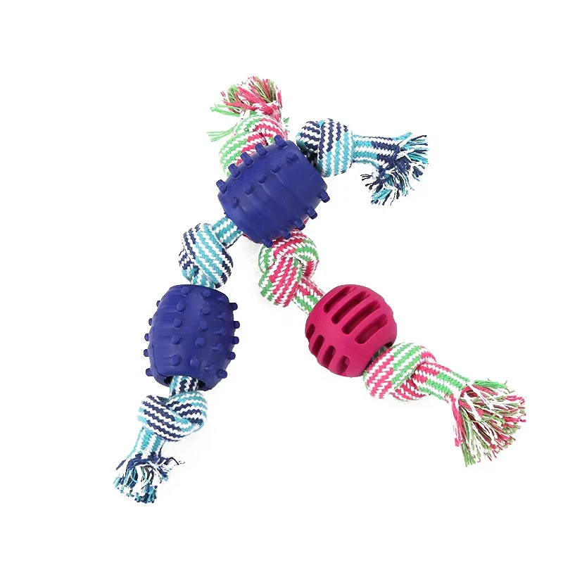 Cordón de algodón de doble nudo con bola, juguete para perros, juguete para rechinar los dientes, limpieza de dientes, productos para mascotas, bola TPR, juguete para perros, rechinar y limpiar los dientes - imagen 2