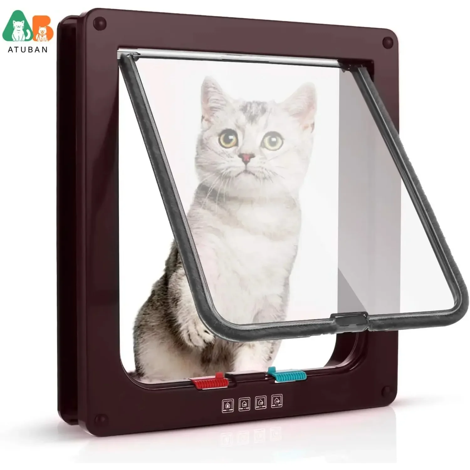 ATUBAN Aleta para puerta de gato, solapa para gato con bloqueo de 4 vías para puertas interiores y exteriores, puerta para mascotas resistente a la intemperie para gato/perrito para pared de puerta delgada