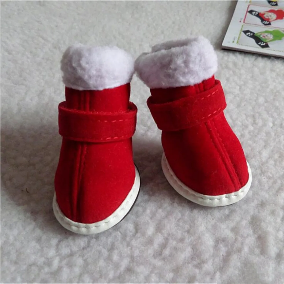 Zapatos de Navidad para perros, zapatos cálidos de invierno para perros, botas de nieve rojas de Año Nuevo para cachorros, zapatos de invierno, talla 1-5 - imagen 5