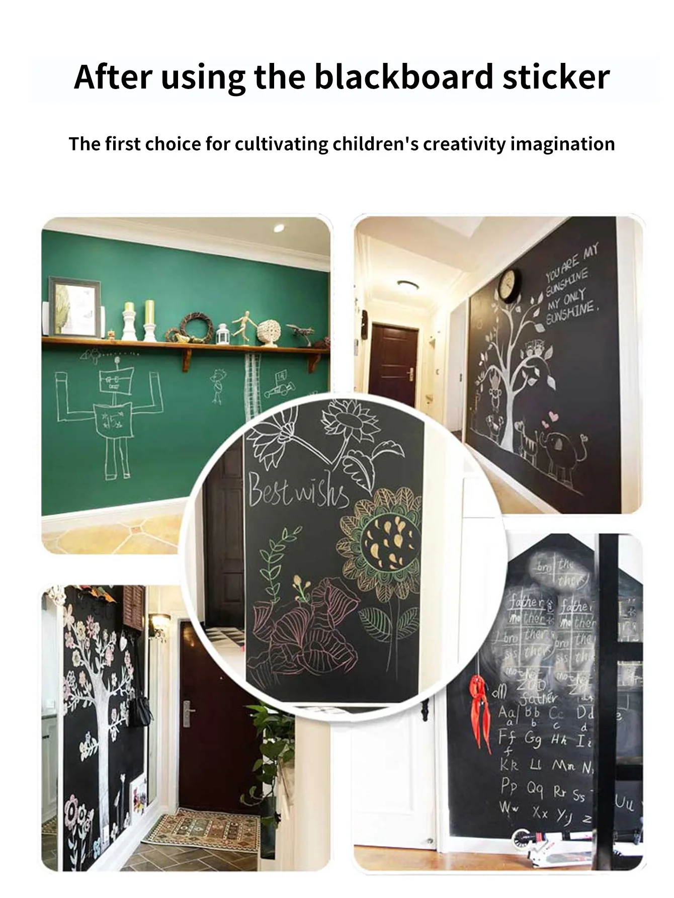 Un rollo de papel tapiz de pizarra extraíble, un rollo de papel tapiz de pizarra extraíble de vinilo autoadhesivo, cinco colores de tiza, papel tapiz duradero de borrado en seco, tablero de mensajes, adecuado para oficinas, escuelas y hogares - imagen 4