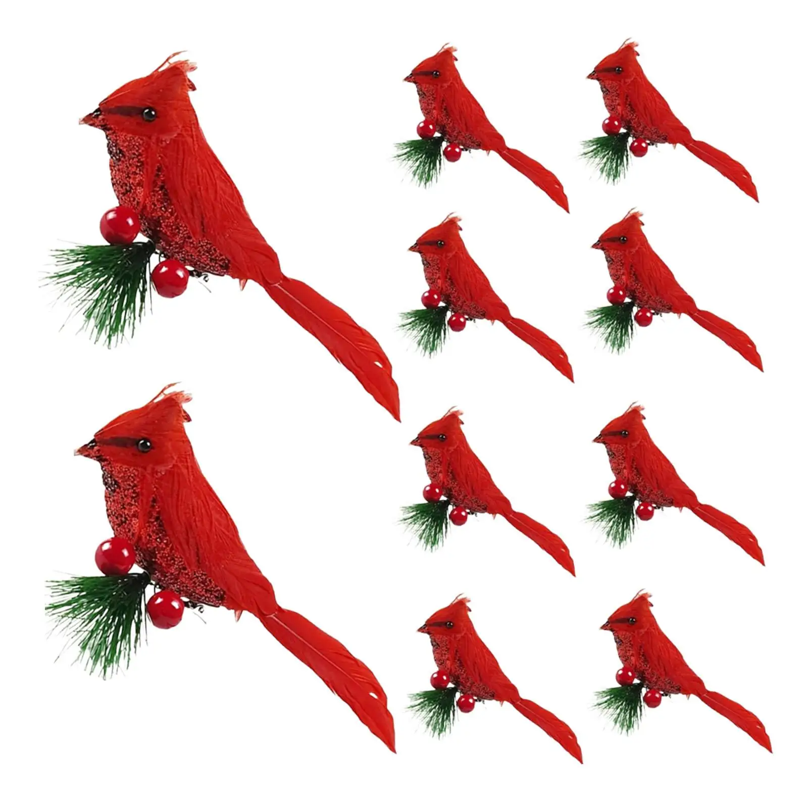 10 piezas de pájaros artificiales rojos de Navidad, decoraciones de pájaros falsos, adornos de árbol de Navidad para maceteros, Patio interior y hogar - imagen 4