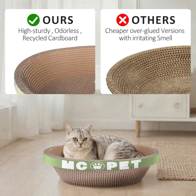 Rascador de gato corrugado, cama ovalada redonda, raspadores grandes para gatos, garra de molienda, juguetes, engrosamiento, pegamento de maíz duradero, calcomanía de cartón - imagen 4