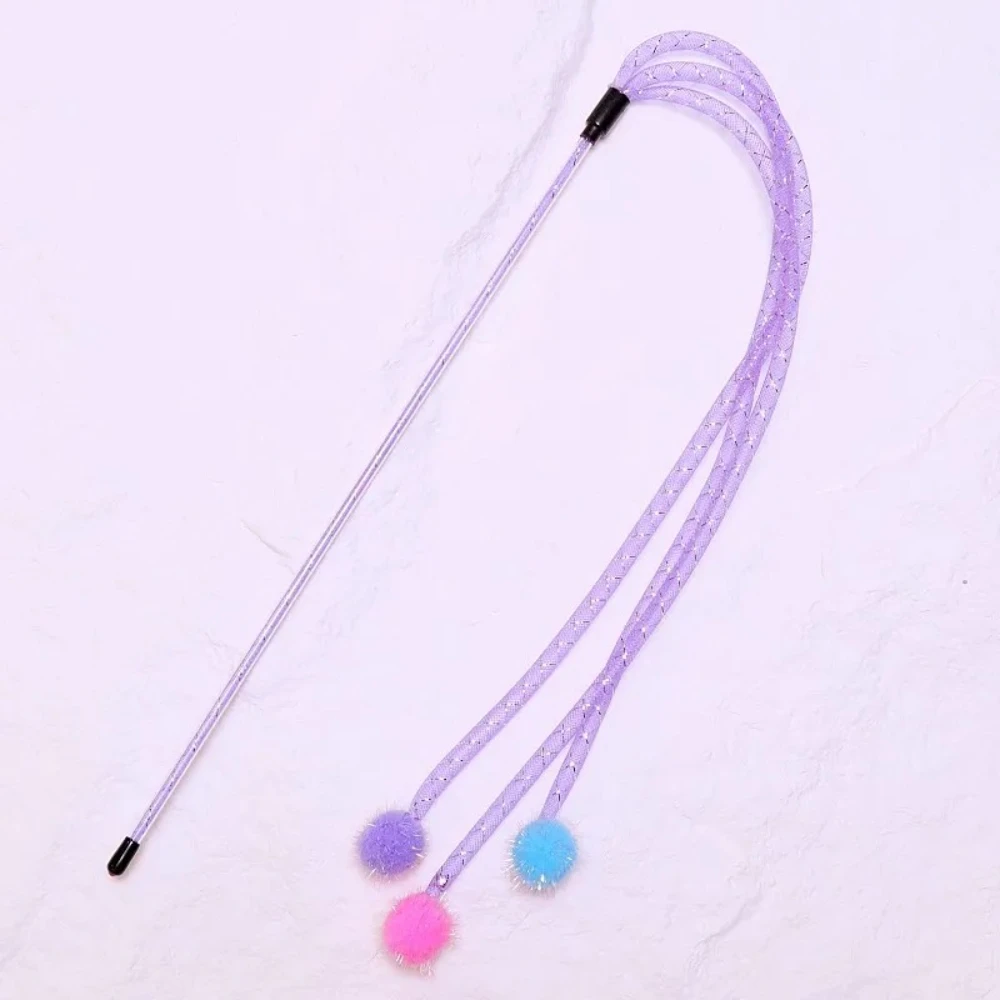 2 uds/3 uds juguetes para gatos borla gatos Teaser Stick juguete interactivo para gatos con campana bola colorida juguete para gatos juguetes de malla elástica para gatitos - imagen 5