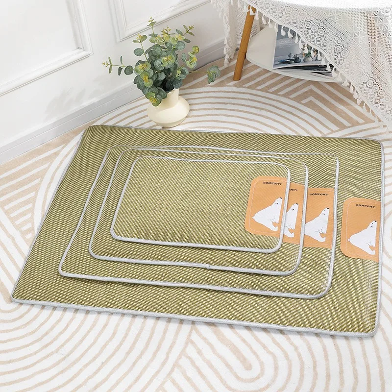 Esteras refrescantes transpirables para mascotas, almohadillas para dormir tejidas de mimbre para perros, suministros de disipación de calor para cachorros y gatitos, estera de cama suave para gatos - imagen 4