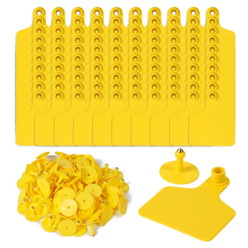 Paquete de 100 etiquetas para oreja de identificación de animales, sin palabra, etiqueta para oreja de becerro, aplicable a cerdos, ganado, ovejas, herramientas de alimentación de animales de granja, 75mm x 60mm