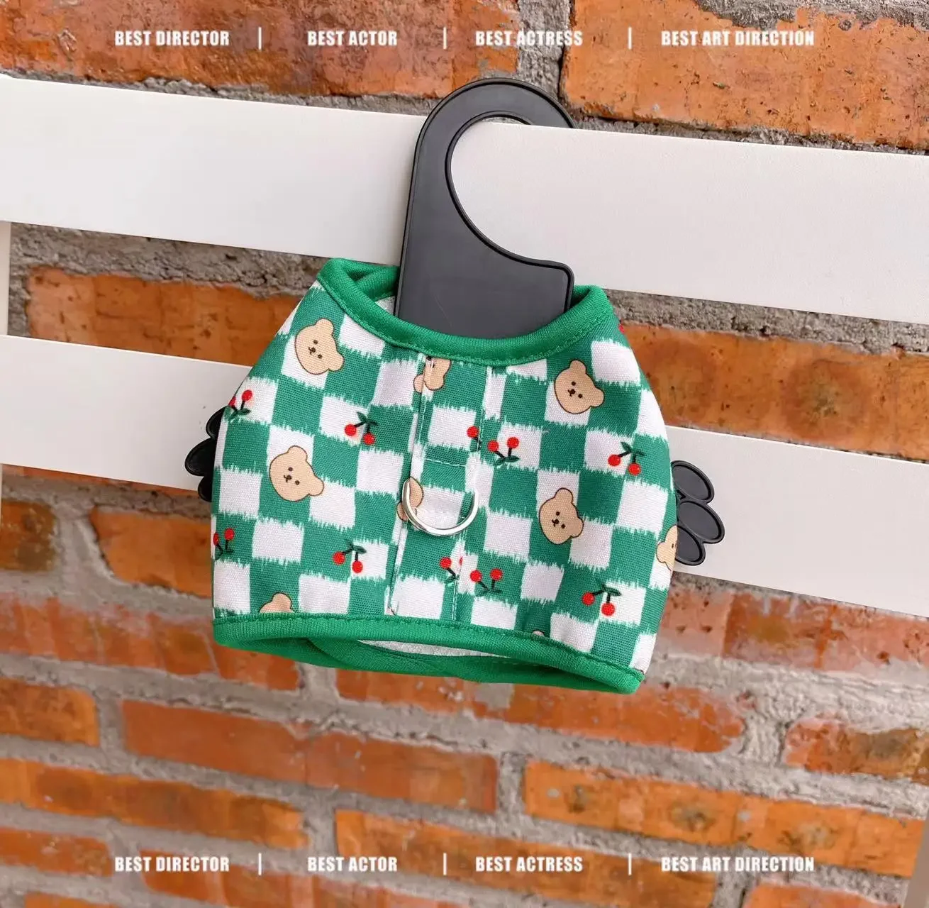 Nueva ropa a cuadros de oso de dibujos animados para mascotas, camiseta sin mangas para perros y gatos, camiseta de remolque para el pecho y la espalda, arnés para perros con cuerda - imagen 3