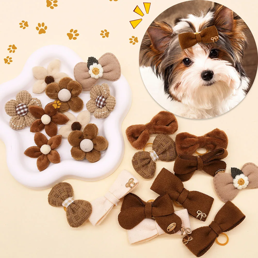 100 Uds exquisitos lazos para el pelo de perro Otoño Invierno moda perros pequeños lazos de aseo bandas de goma accesorios para el cabello de perros