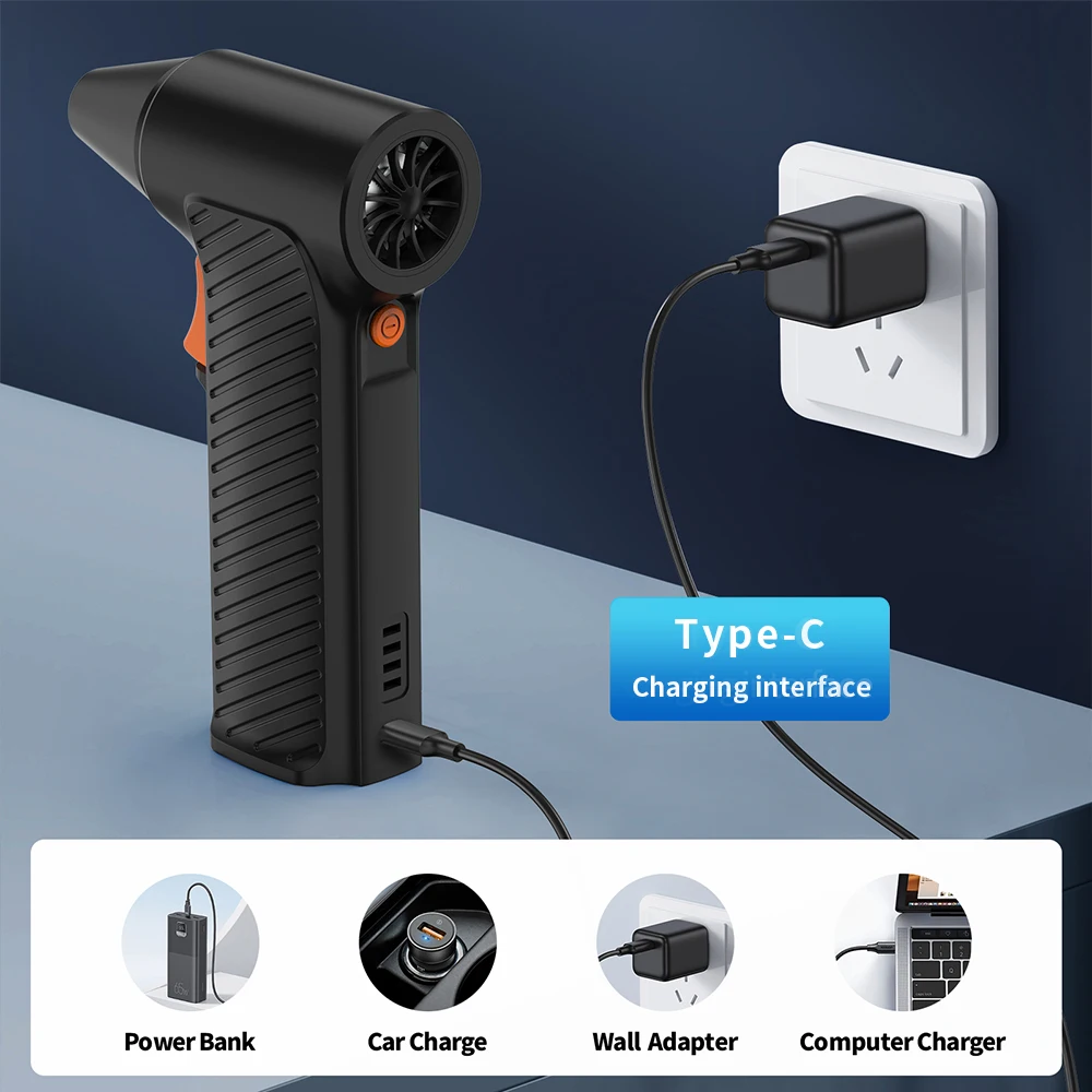 Secador de pelo violento de mano, soplador de velocidad Ultra alta de 110000 RPM, ventilador de chorro de conducto recargable por USB para teclado de ordenador al aire libre - imagen 5