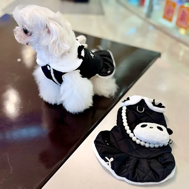 Cute Puppy Dress Winter Pet Dress Cute Pearl Shoulder Bag Cat Clothes Dog Parkas Can Be Pulled Clothes Panda Vest Puppy Skirt - imagen 3