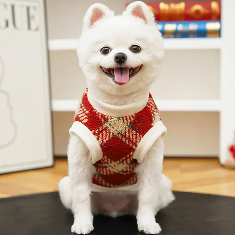 Suéteres de invierno para perros pequeños a cuadros rojos y azules - imagen 2