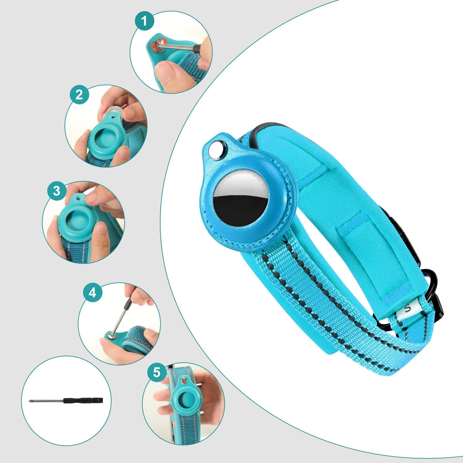 Collar reflectante para perros AirTag, Collar para perros resistente con soporte AirTag ajustable, accesorios para perros pequeños, medianos y grandes - imagen 2