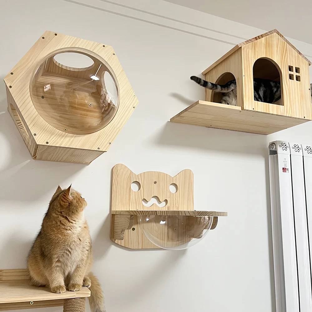 Muebles de madera montados en la pared para casa de gatos, estantes rascadores, escalera de escalada, percha, puente para gatos y plataforma de salto para juego de gatitos - imagen 2
