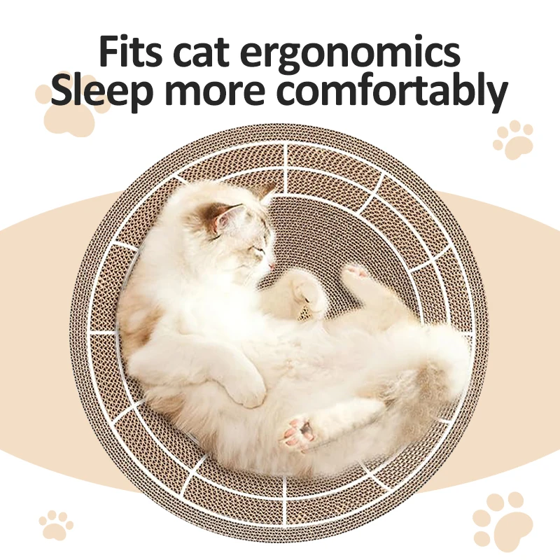 Rascador de gato corrugado, cama ovalada redonda, raspadores grandes para gatos, garra de molienda, juguetes, engrosamiento, pegamento de maíz duradero, calcomanía de cartón - imagen 3