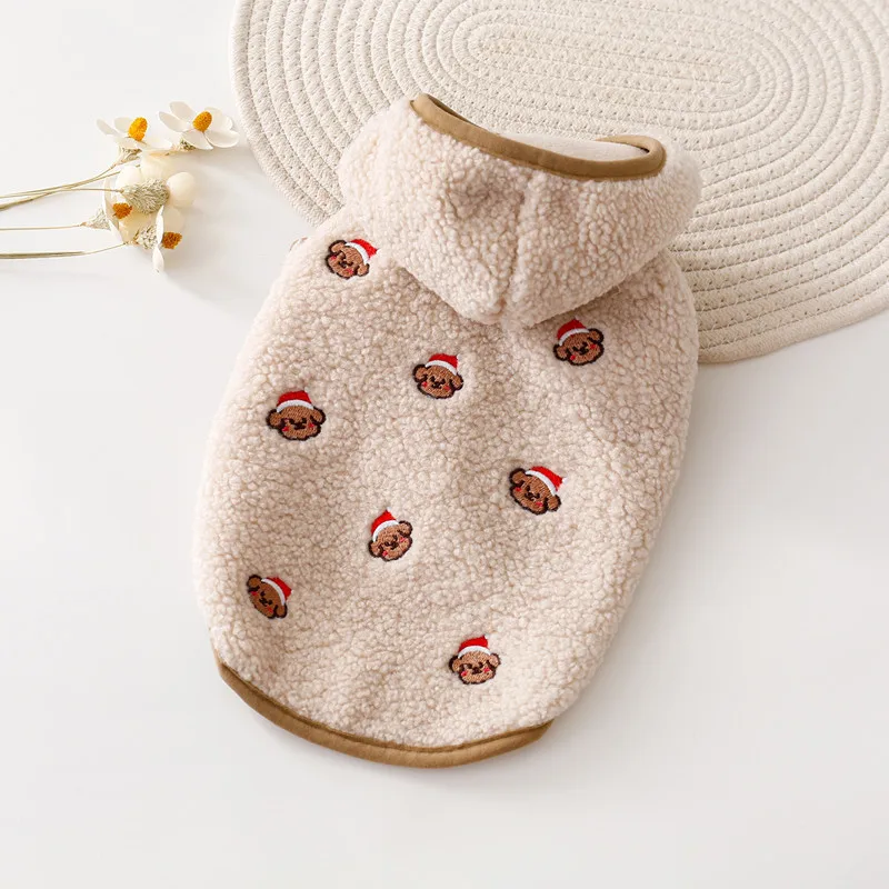 Ropa cálida de invierno para perros, sudadera con capucha de terciopelo para mascotas, sudadera de oso de peluche bordada para Bichon Schnauzer Chihuahua, trajes acogedores para mascotas