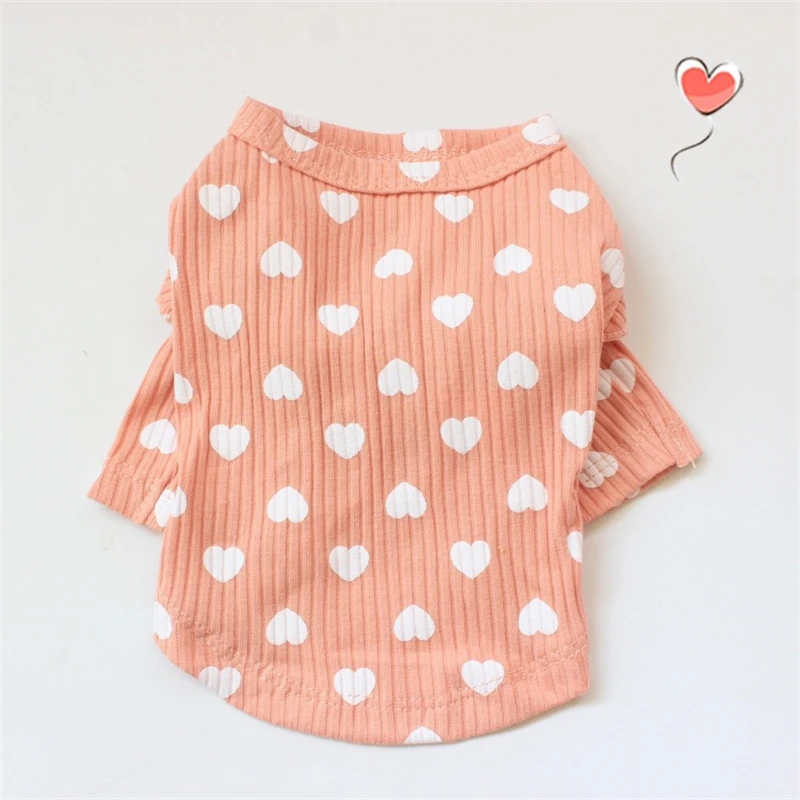 Ropa de primavera con estampado de corazón para cachorros, ropa de algodón suave para mascotas, ropa para perros pequeños, York, Chihuahua, camiseta de manga corta para gatos