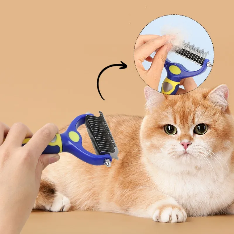 Cepillo de doble cara para perros, peine con cuchillo para limpieza de nudos de pelo, removedor de pelo, accesorios de aseo para mascotas - imagen 2
