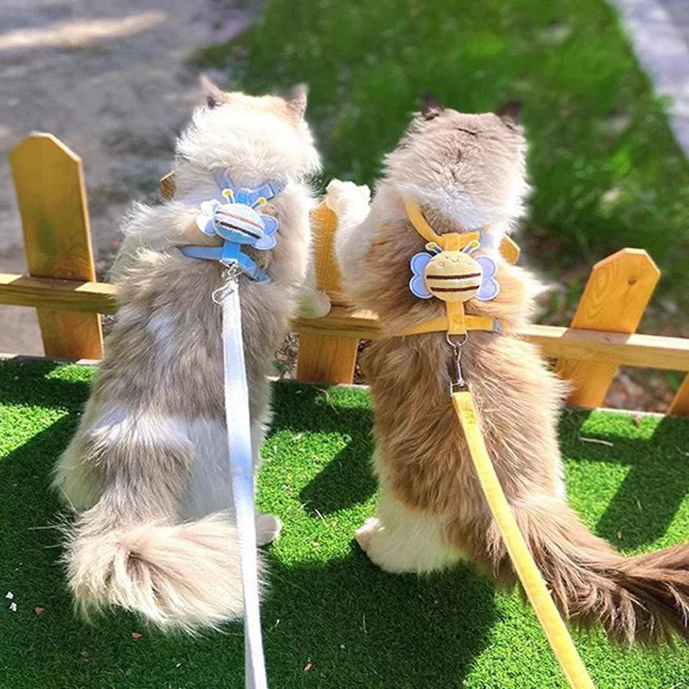 Arnés para gatos, conjunto de Collar con correa, arnés ajustable de doble capa con abeja de dibujos animados para perros, Collar para mascotas pequeñas y medianas, correa para caminar al aire libre - imagen 2