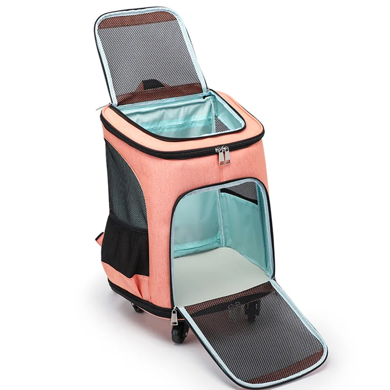 Mochila transportadora con ruedas para gatos y perros - asa telescópica