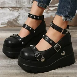 Zapatos de tacón Mary Jane con plataforma de tacón súper alto para mujer, sandalias de primavera con cuña, hebilla de cinturón, zapatos clásicos Punk dulces de Lolita para mujer