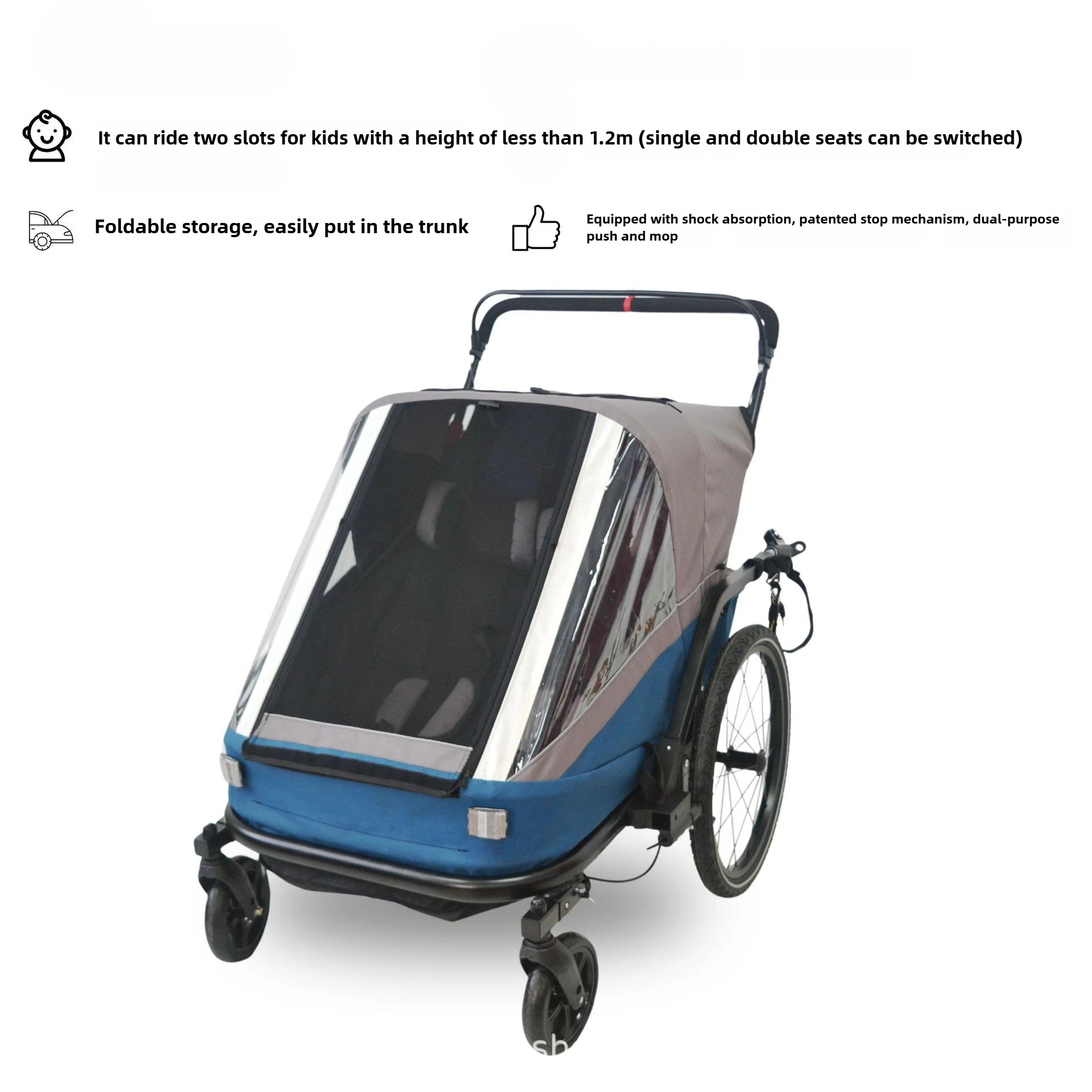 Carro para mascotas, remolque de bicicleta doble para exteriores, carrito diario para viajes al aire libre, remolque de bicicleta, productos para perros 3 en 1 - imagen 2
