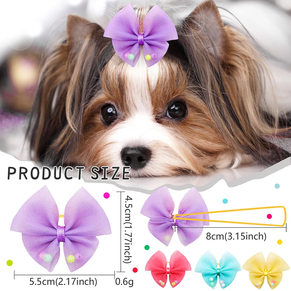 Lazos para el pelo de perros, bandas de goma con perlas de encaje, accesorios para el cabello de perros pequeños, productos de aseo para mascotas, piezas, 100 - imagen 3