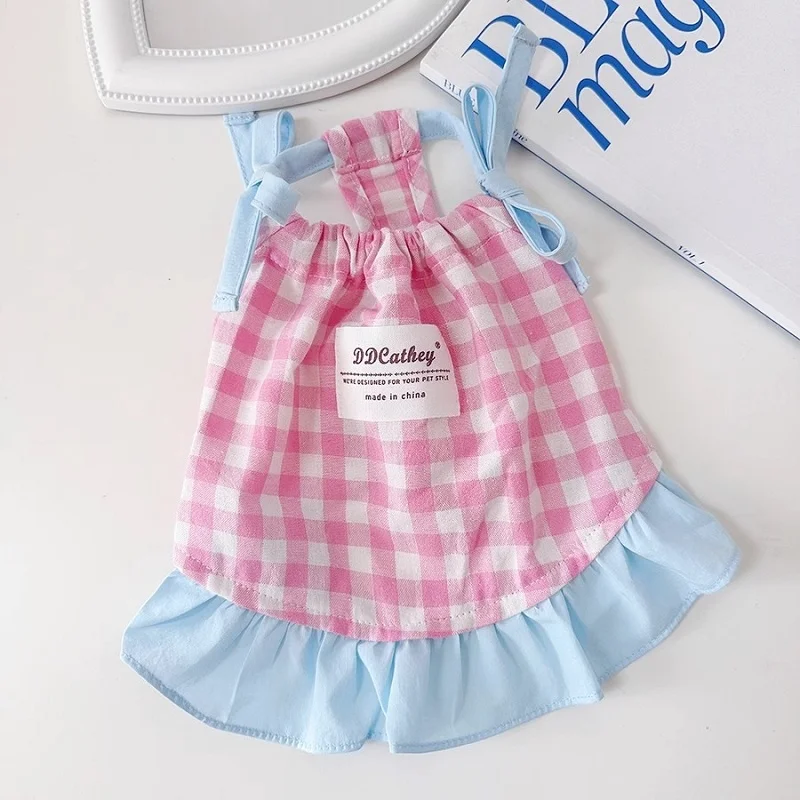 Vestido de princesa para perros, ropa de verano para perros, falda de princesa a cuadros a la moda para cachorros, bonito vestido con tirantes para gatos, chaleco con tirantes para mascotas, trajes para perros - imagen 5