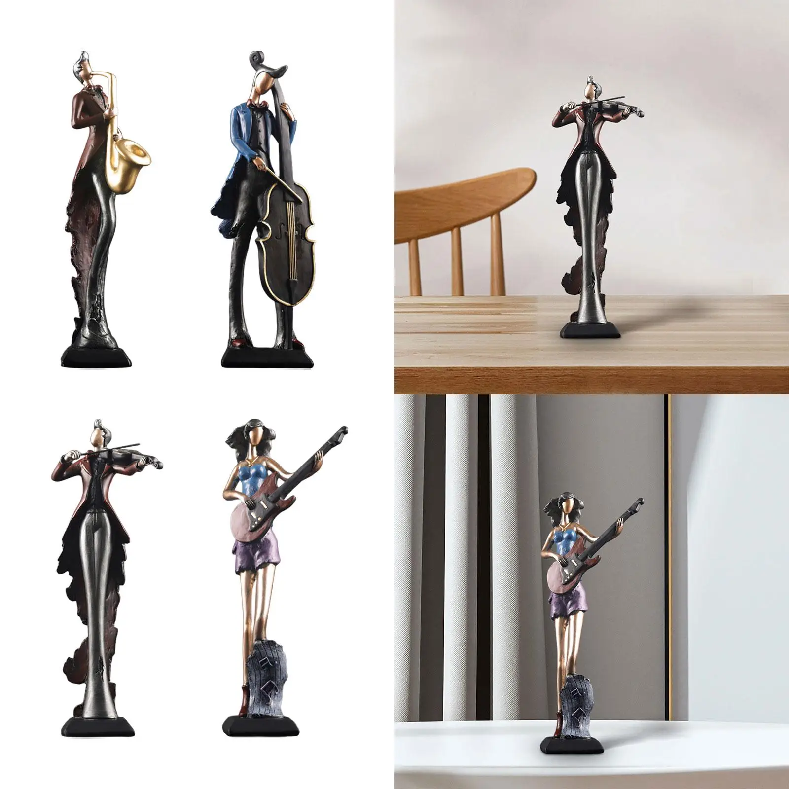 12inch Musical Instrument Player Figurine Table Ornament Handicraft Resin Miniature for Household Kitchen Dining Multipurpose