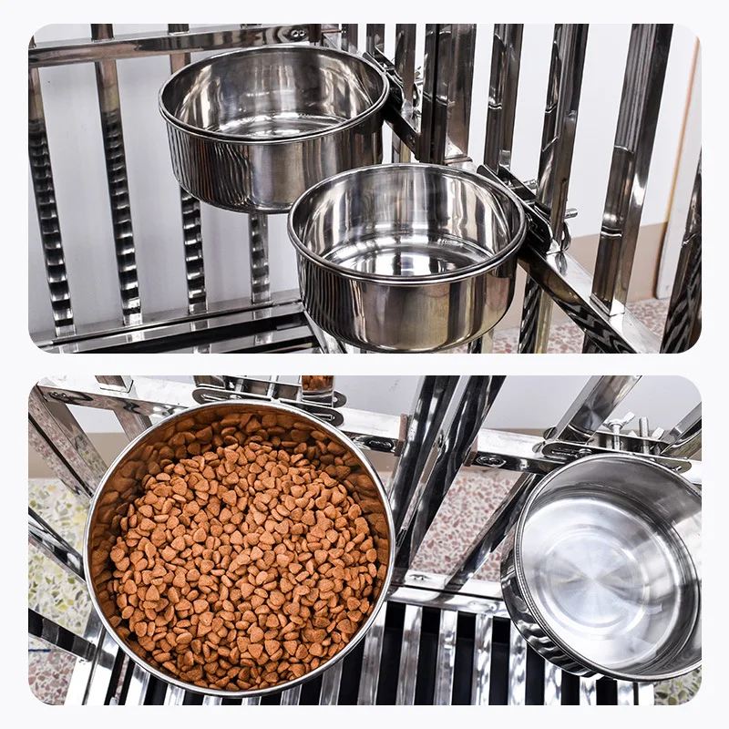 Cuenco colgante de acero inoxidable para mascotas, cuenco de agua y comida montado en jaula antigolpes para perros y gatos, duradero, resistente a mordeduras - imagen 2