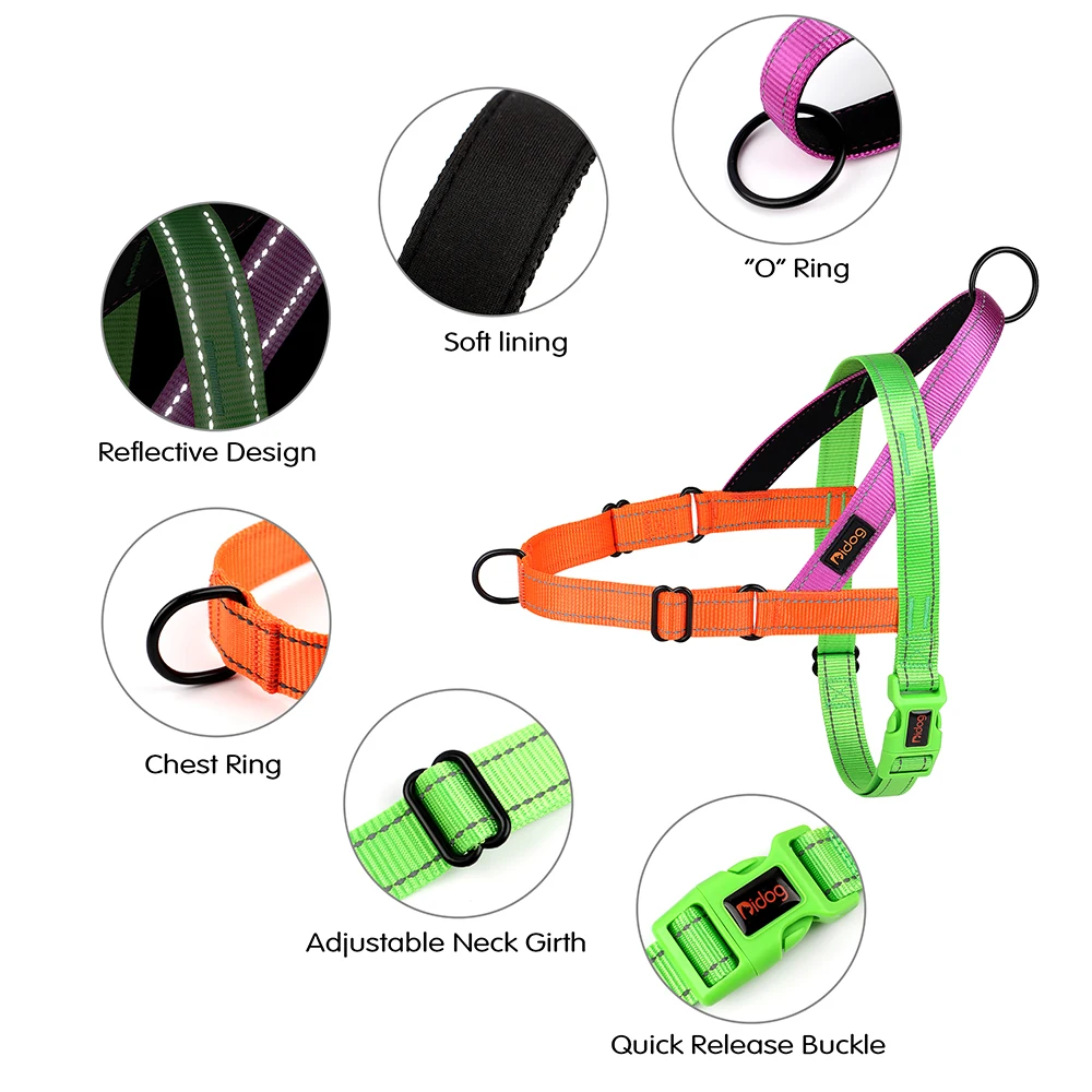 Nueva moda, arnés de nailon para perros, arneses reflectantes para perros, sin tirones, Pug para mascotas, Pitbull, chaleco para caminar ajustable para perros pequeños y grandes, Pug - imagen 3