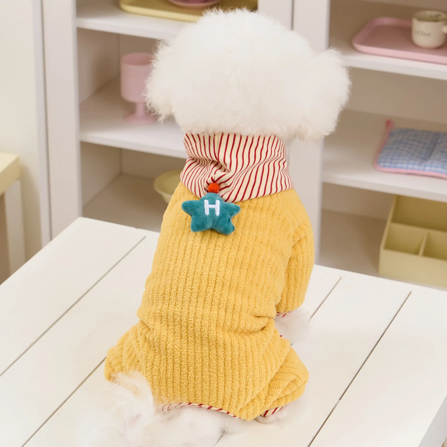 Gorro de estrella de felpa para otoño e invierno, traje de cuatro patas, mono para perros pequeños, pijamas para perros, ropa para cachorros pequeños